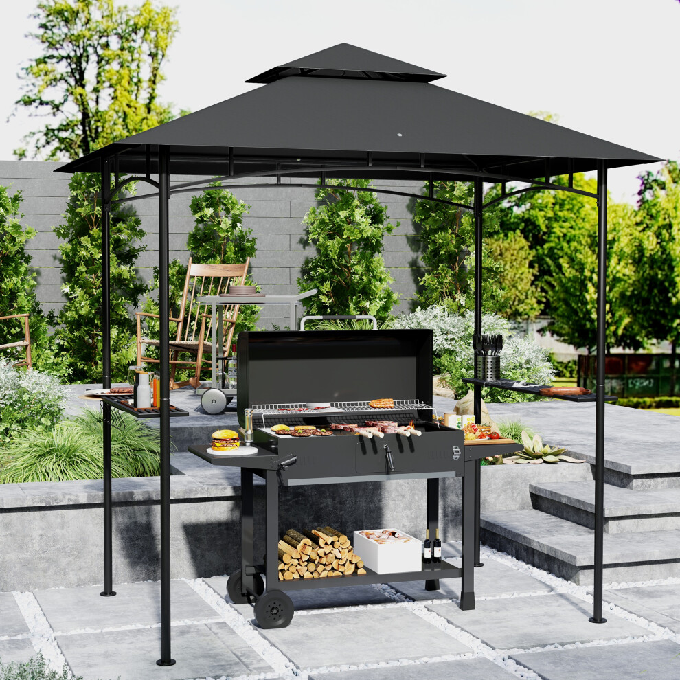 Outsunny 8' X 5' Grill Gazebo, Double Tiered Outdoor Bbq Shelter, Dark Grey