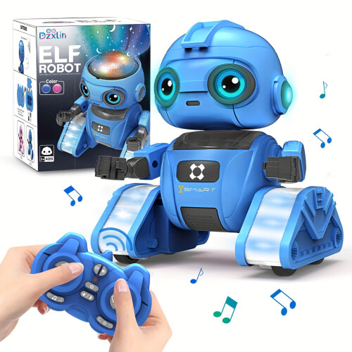 Remote Controlled Robot Toy with Gesture Sensing, Light Projection, Dance And Music Functions - Automatic Demonstration, Rotation