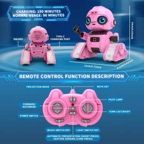 Remote Controlled Robot Toy with Gesture Sensing, Light Projection, Dance And Music Functions - Automatic Demonstration, Rotation 2