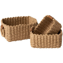 3pcs Woven Wicker Storage Baskets, Paper Rope Storage Boxes (Desert)