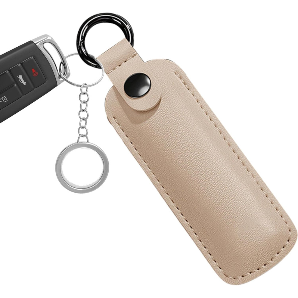 (Beige) USB Flash Drive Pouch - USB Storage Leather Case - Leather Storage Case, Protective Cover, Small, Multiple Uses With Key Ring For USB Flash Dr