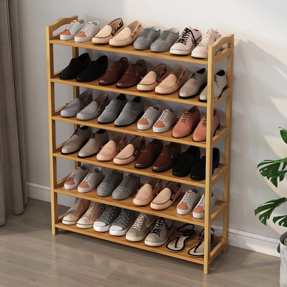 Shaggy Rugs Ltd 5 Tier Bamboo Shoe Rack Natural Wooden Storage Organizer For Entryway Hallway & Closet