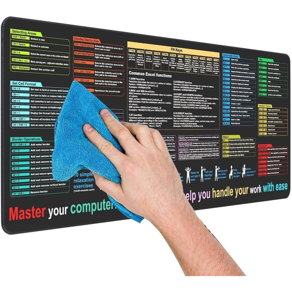 (300*800*3MM) Cheat Sheet Desk Pad, English Keyboard Mat, Oversize Dirt-Resistant Desk Pad Non-Slip Computer Accessories for Work Programmers Clerks S