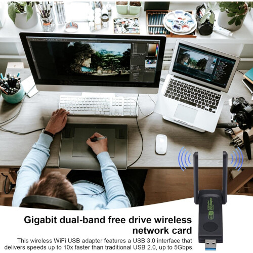 Wireless Adapter For PC | 1300Mbps High Gain Desktop Computer WiFi Dongle - High-Gain USB Network Receiver For Desktop Computer 2