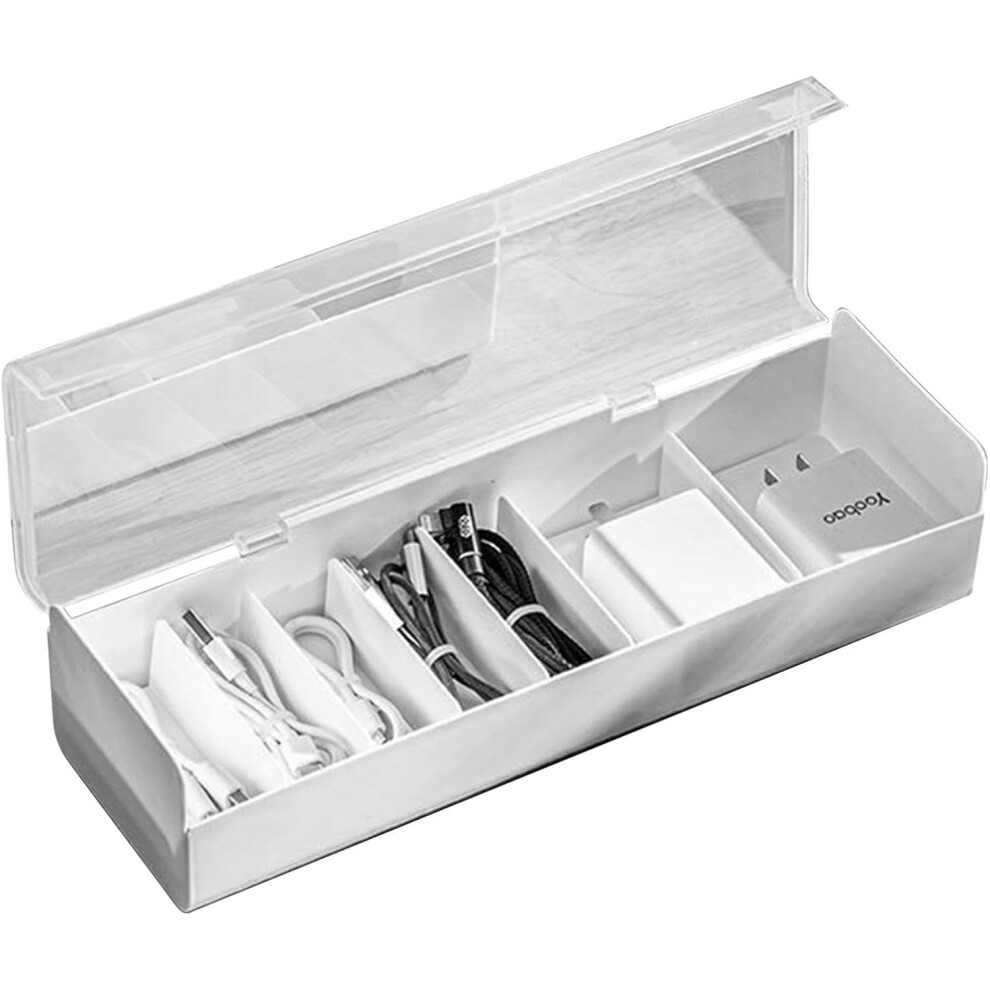 Cable Storage Box,Multipurpose Charger Storage Organizer Cord Storage Box - Desk Storage Box Charger Cord Organizer with Lid for Cables Plugs Erasers