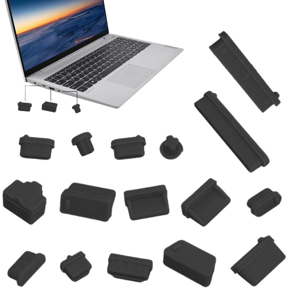 (Black) Usb C Dust Plug - Pc Interface Stopper,16 Usb Port Cover, Silicone Laptop Ports Cover Dust Plugs Caps For Type C/Usb C, Rj45, Headphone Ports, Black