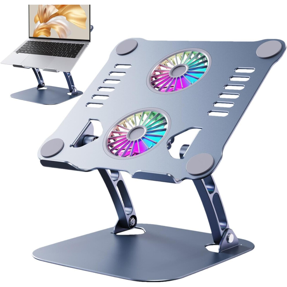 (Gray) Laptop Cooling Pad - Folding Laptop Cooling Pad External Fans | Adjustable Height Laptop Double Fan Metal Cooling Pad, Lifting Laptop Cooling S Gray