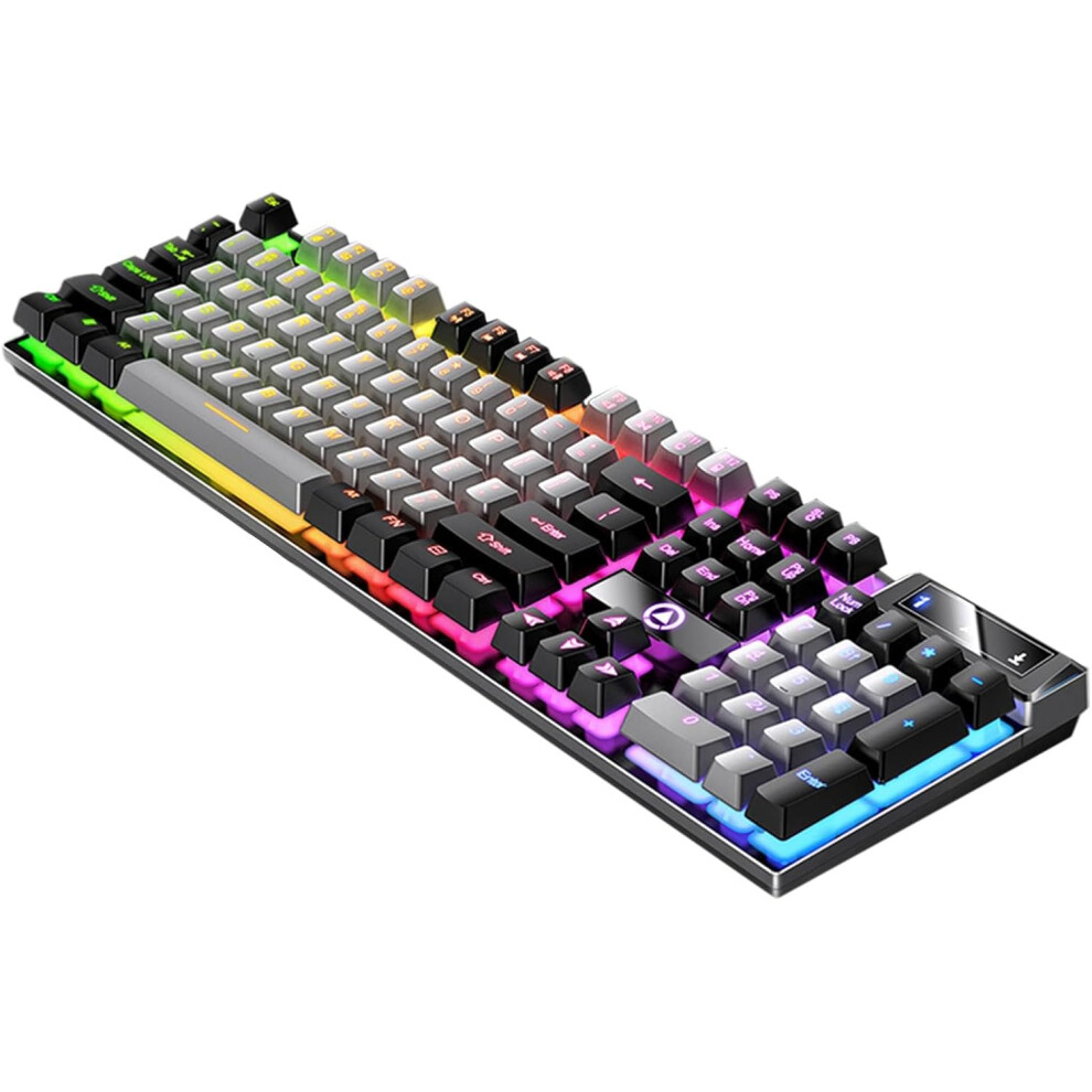 (Gray and black combination - mixed light) Mechanical Game Keyboard | 104 Keys Desktop Computer Keyboard | Luminous Keyboard, Desktop Computer Keyboar
