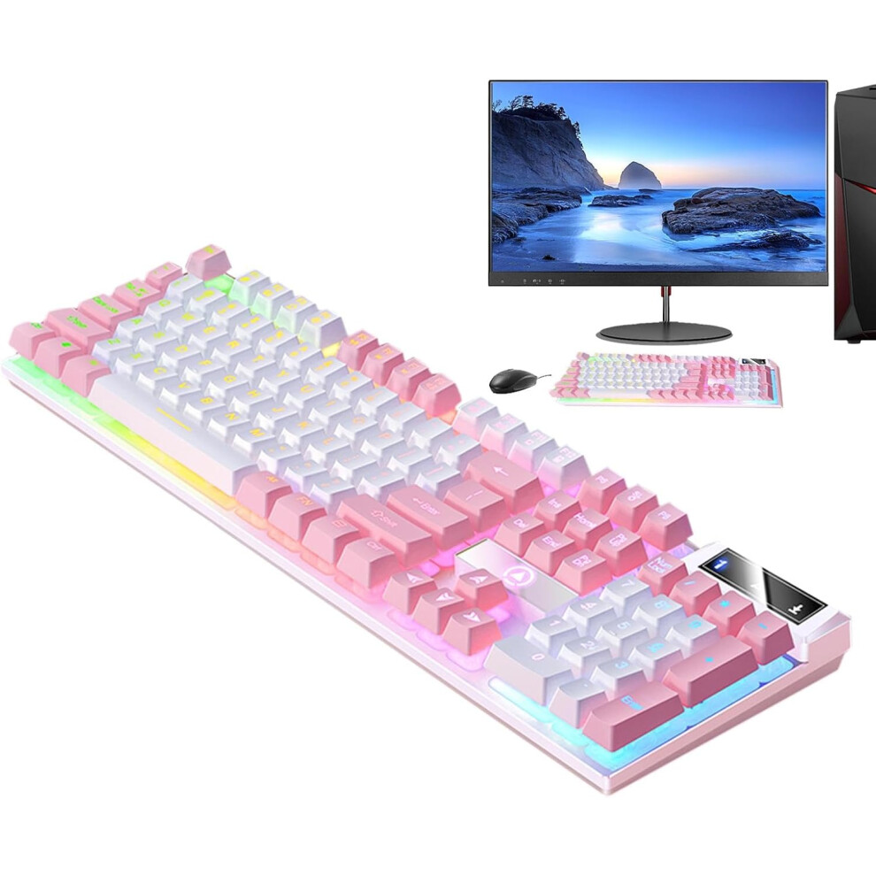(White rose red double spell-mixed light) Mechanical Game Keyboard | 104 Keys Desktop Computer Keyboard | Luminous Keyboard, Desktop Computer Keyboard
