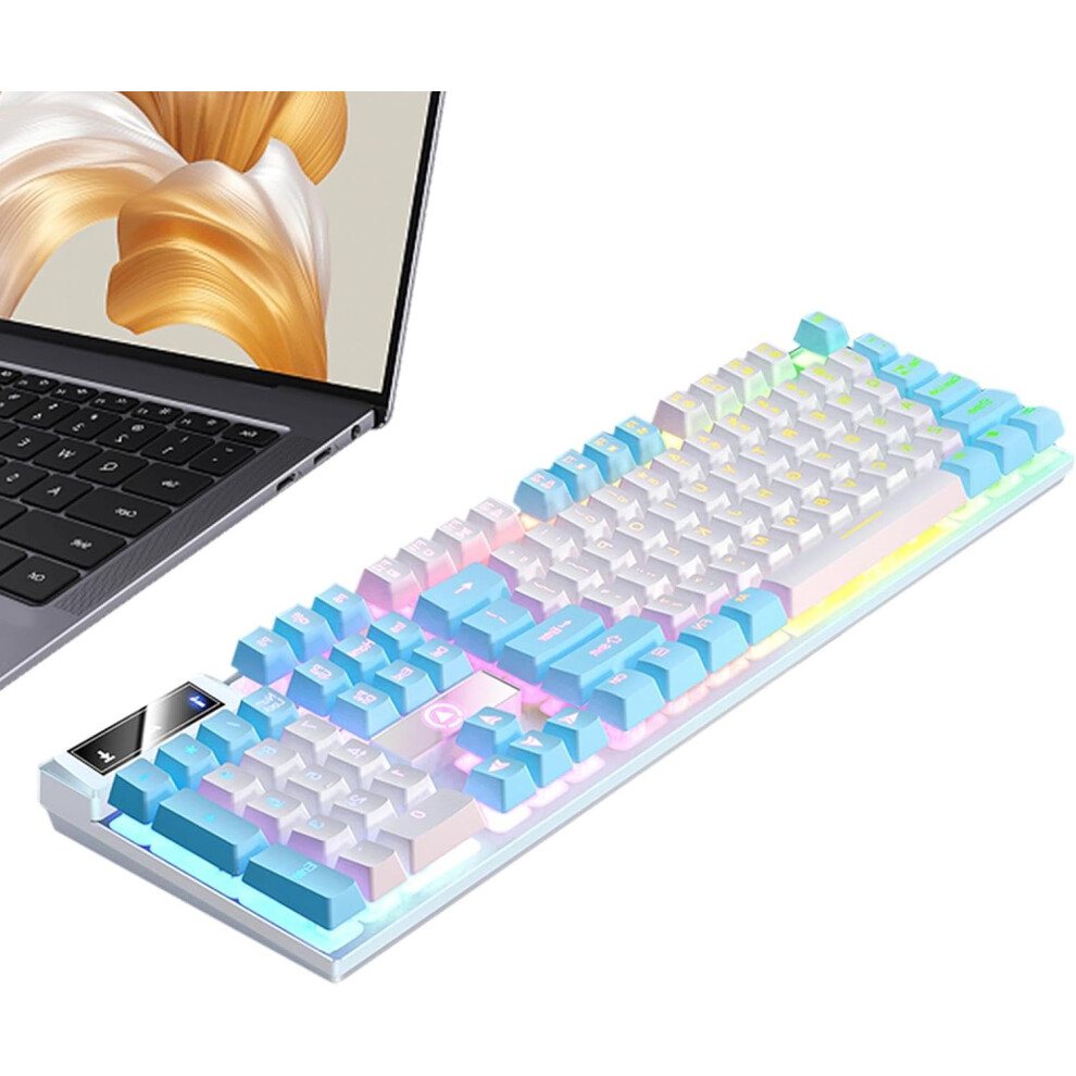 (White and blue combination - mixed light) Mechanical Game Keyboard | 104 Keys Desktop Computer Keyboard | Luminous Keyboard, Desktop Computer Keyboar
