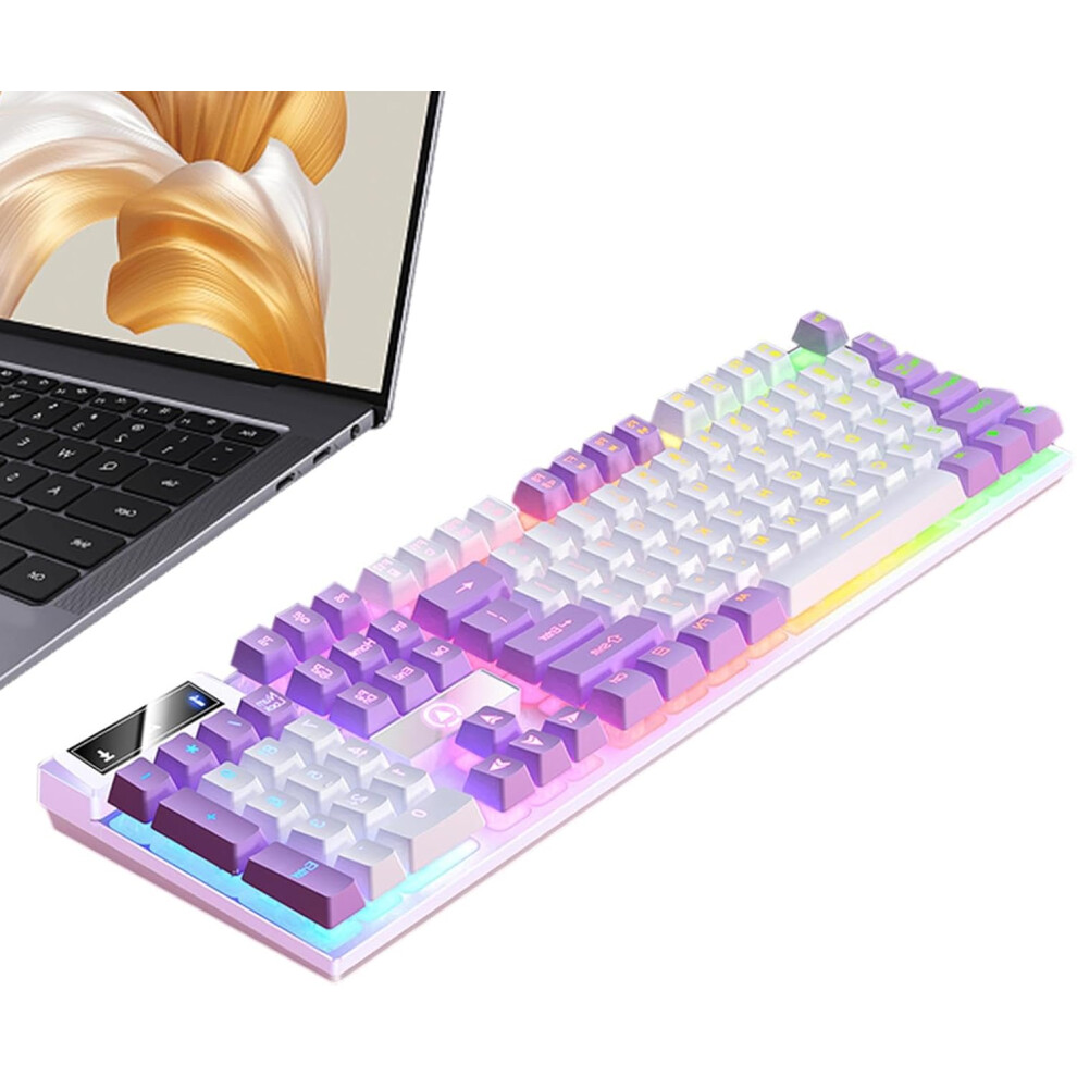 (White and purple combination-mixed light) Mechanical Game Keyboard | 104 Keys Desktop Computer Keyboard | Luminous Keyboard, Desktop Computer Keyboar
