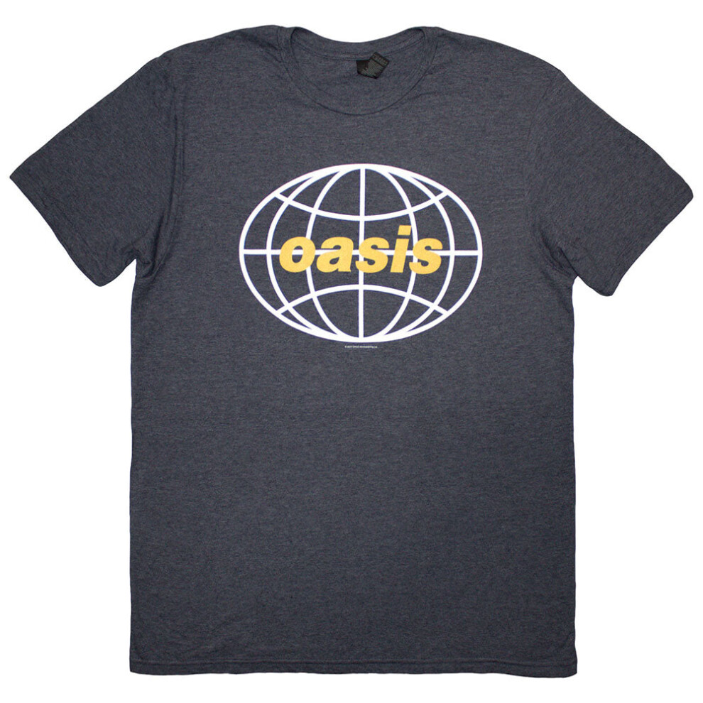 (Blue, Medium) Oasis T-Shirt: Globe Logo (Navy Blue)