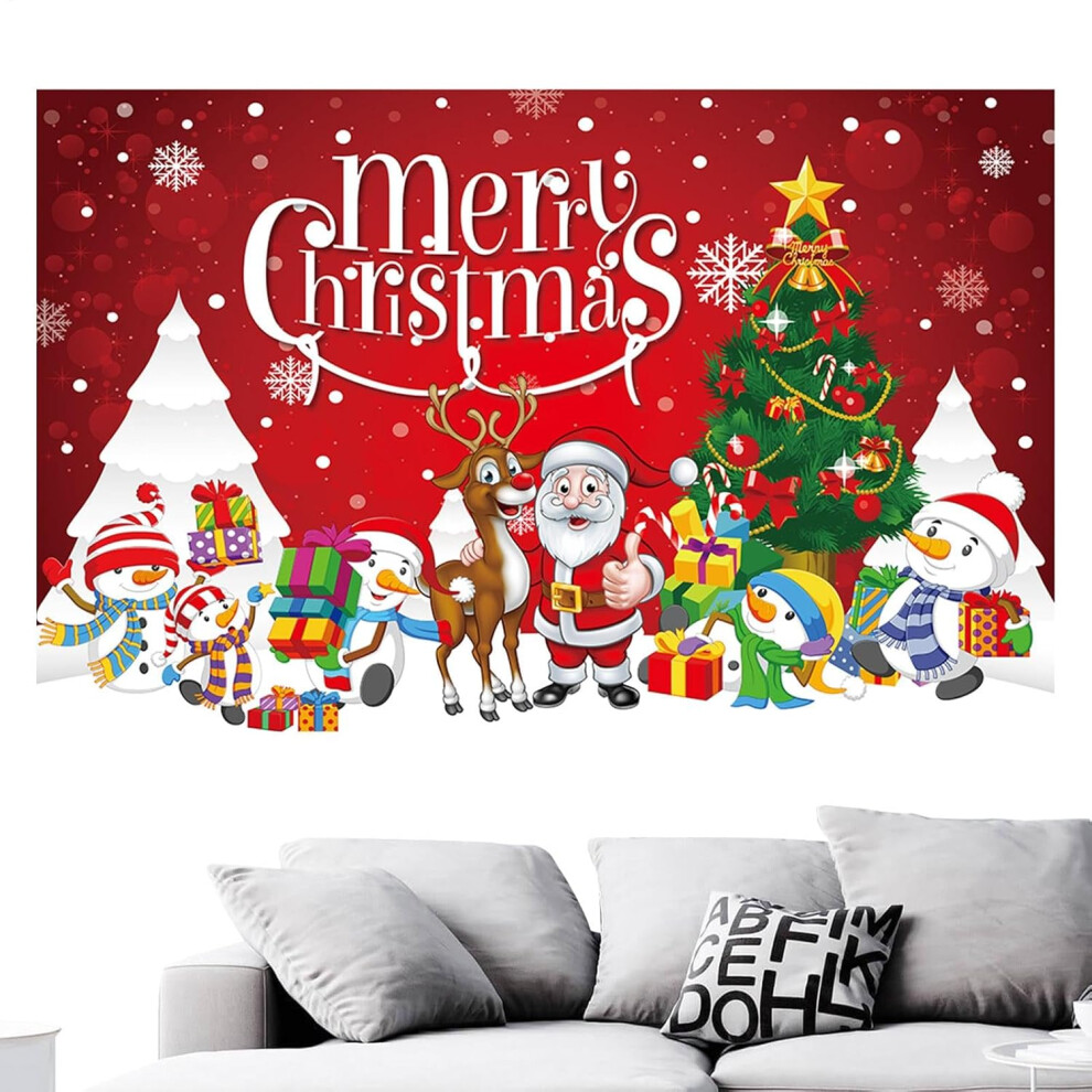 Merry Christmas Banner | Merry Christmas Backdrop Banner,Santa Claus, Snowman, Elk Pattern Winter Festivals Backdrop Banner