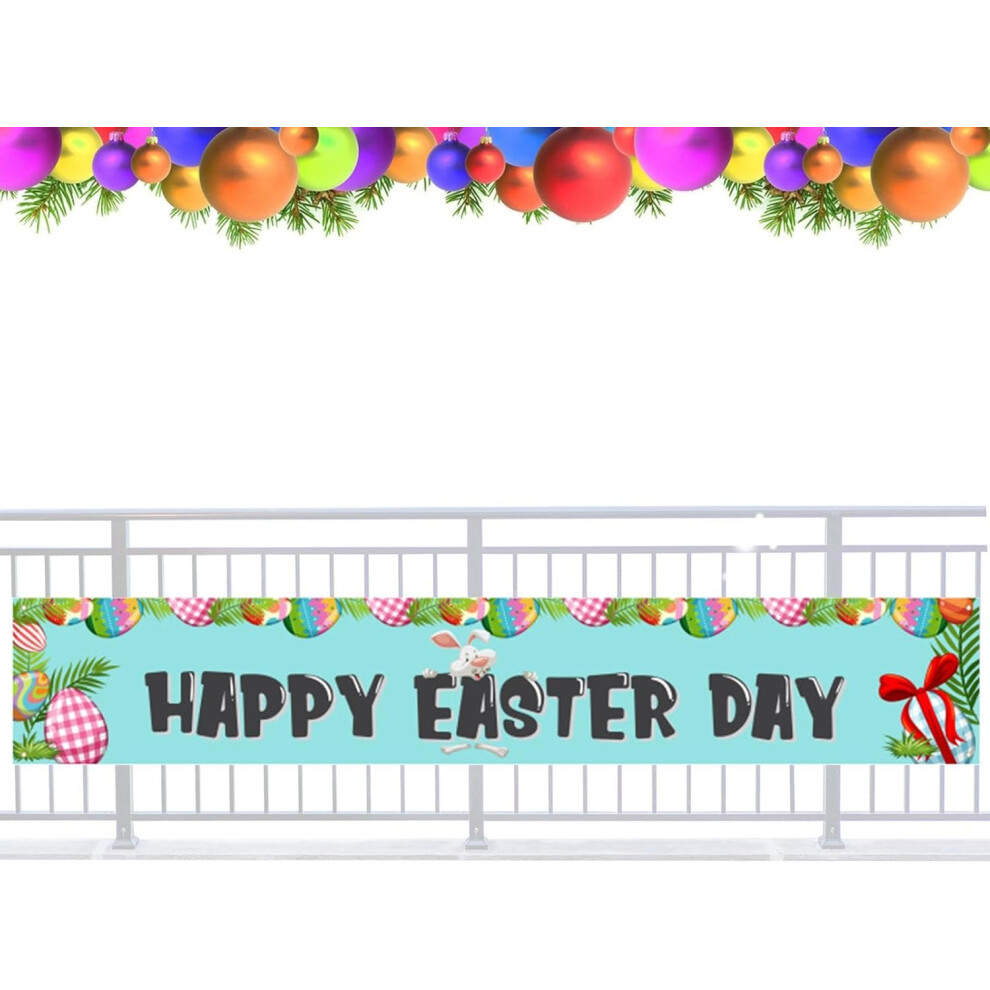 (C) Easter Banner Outdoor,Outdoor Bunny Flags Banner Decor | Colorful Easter Spring Banner for Wall, Fence, Fireplace, Porch, Yard, and Lawn