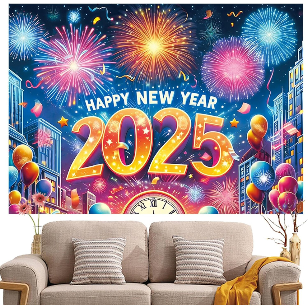 2025 Happy New Year Backdrop - New Years Eve 2025 Backdrop | 82.6 x 59 Inch Backdrop Banner, Holiday Sign Poster Background Decor