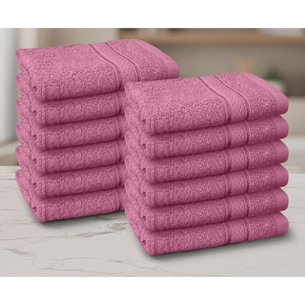 (Pink) CasaBella Pack Of 12 100% Cotton Face Cloth