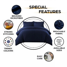 (King) Navy Stripe Duvet Cover 4-Piece Hotel Quality Quilt Covers With Fitted Sheet & Pillowcases