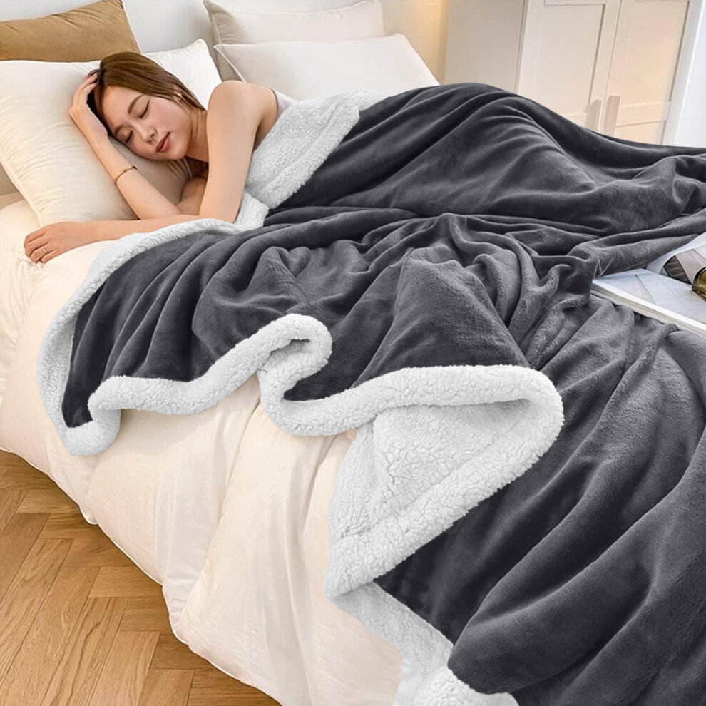 (130 x 150 cm ) Grey Blankets Sherpa Fleece Throw Bed Sofa Blanket