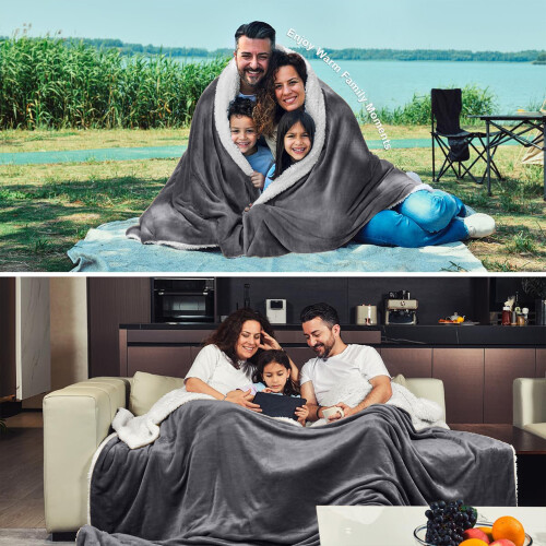 Imperial Rooms (200 x 240 cm) Grey Blankets Sherpa Fleece Throw Bed Sofa Blanket 2