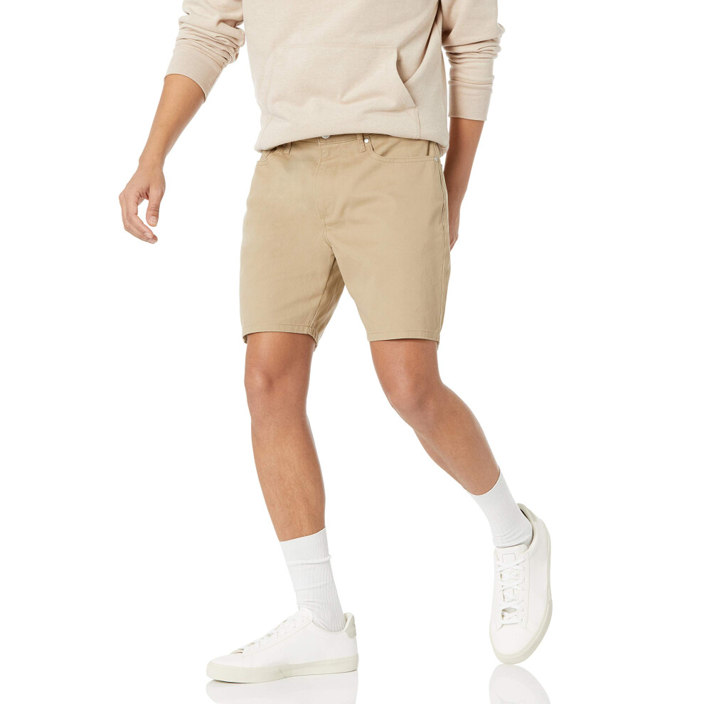Amazon Essentials Mens Straight-Fit 7 Inseam Stretch 5-Pocket Shorts, Khaki Brown, 40