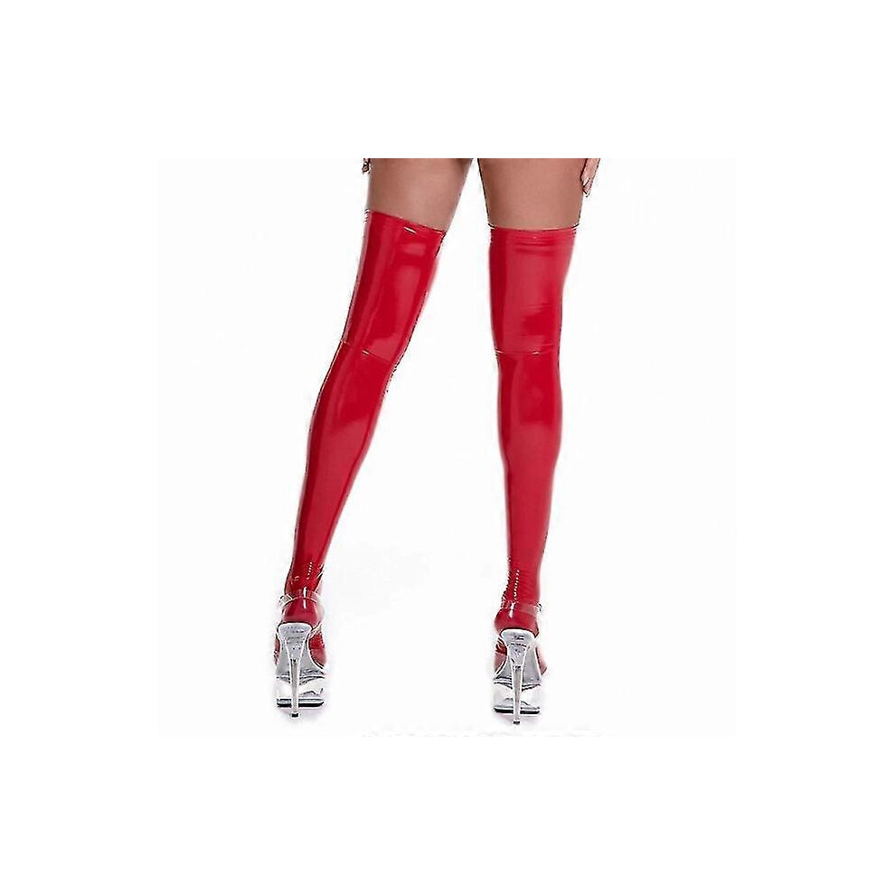 Red (Xl, ) Large Size Pvc Leather Wetlooksexy Stockings Night Club Knee High Socks Women Oil Shiny Stockings Sexy Lingerie Latex Hosiery