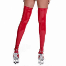 (M, Red) Large Size Pvc Leather Wetlooksexy Stockings Night Club Knee High Socks Women Oil Shiny Stockings Sexy Lingerie Latex Hosiery