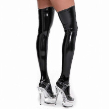 (S, Black) Large Size Pvc Leather Wetlooksexy Stockings Night Club Knee High Socks Women Oil Shiny Stockings Sexy Lingerie Latex Hosiery