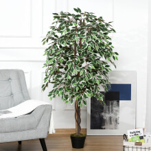 Outsunny 160cm/5.2FT Artificial Ficus Tree Fake Plant in Pot Indoor