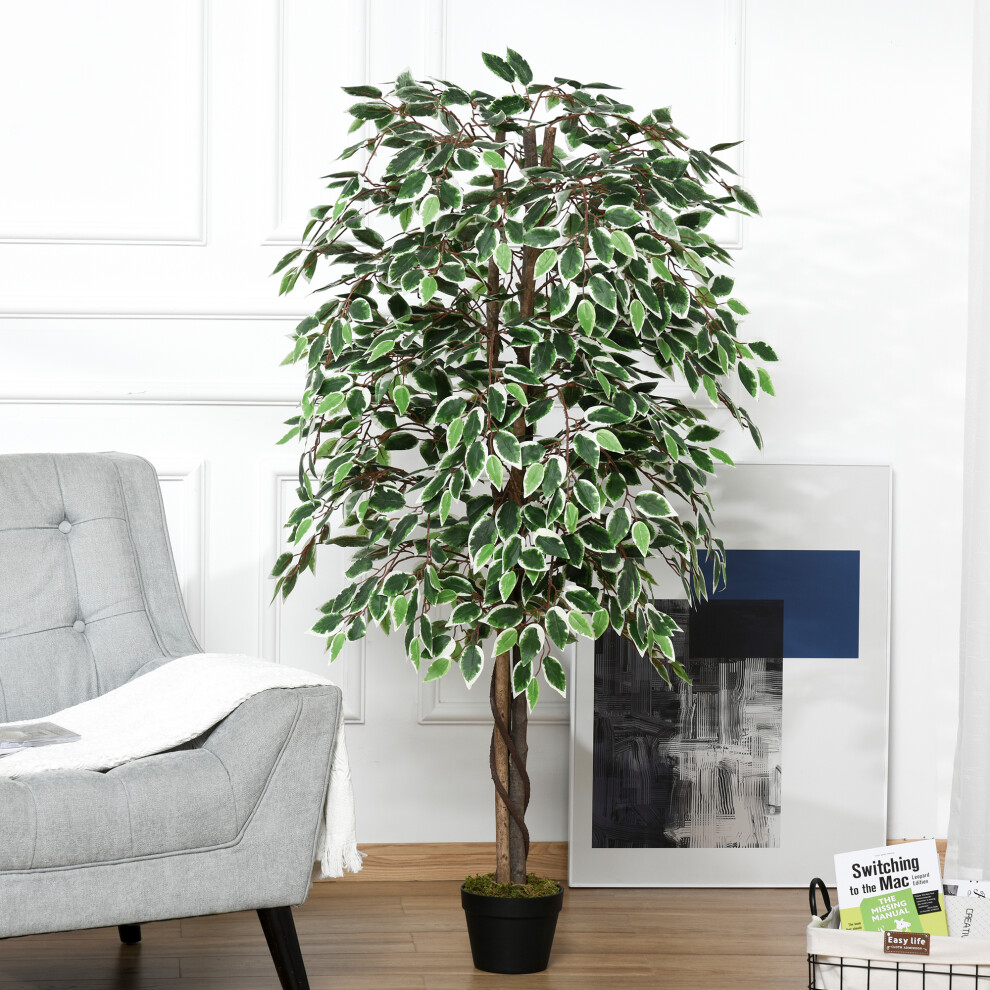 Outsunny 160Cm/5.2Ft Artificial Ficus Tree Fake Plant In Pot Indoor
