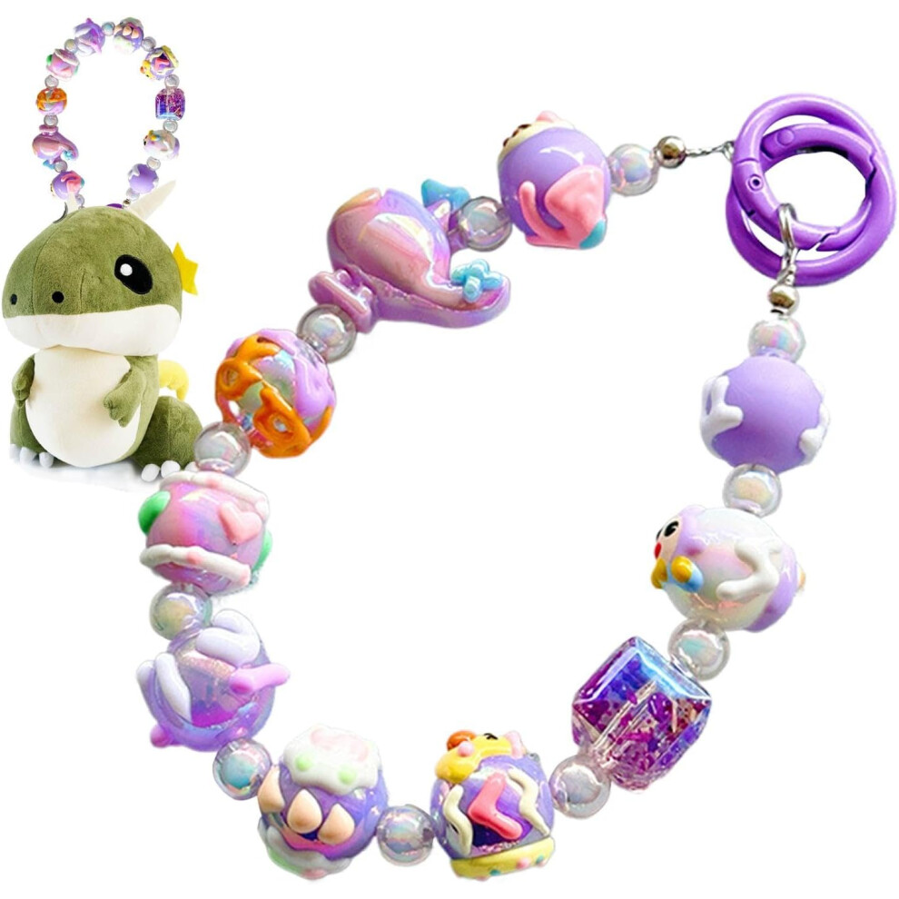 (Purple) Beaded Phone Wrist Strap | 12-Inch Cute Beaded Phone Charm - Phone Beaded Wristlet, Colorful Long Keychain Lanyard for Glasses Wallets Cameras