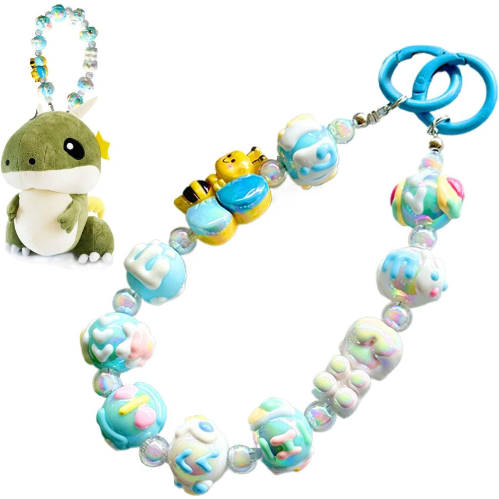 (Blue) Beaded Phone Wrist Strap | 12-Inch Cute Beaded Phone Charm - Phone Beaded Wristlet, Colorful Long Keychain Lanyard for Glasses Wallets Cameras