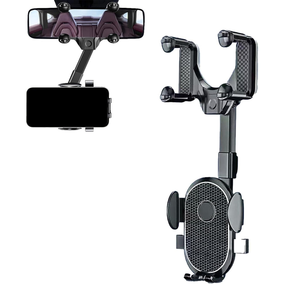 Rear View Phone Mount | Cell Phone Car Mount,Multifunctional Rearview Phone Holder for Car, 360 Rotating Rear View Adjustable Cell Phone Mount