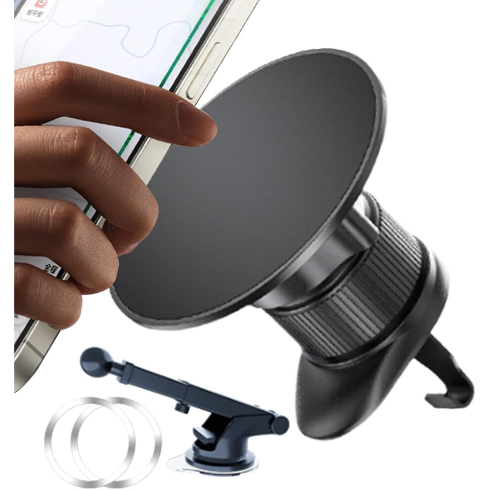 (Black) Car Vent Cell Phone Holder | Adjustable Portable Car Bracket - Navigation Mount in Vehicle, 360 Degree Rotating Magnetic Phone Mount, Adjustab