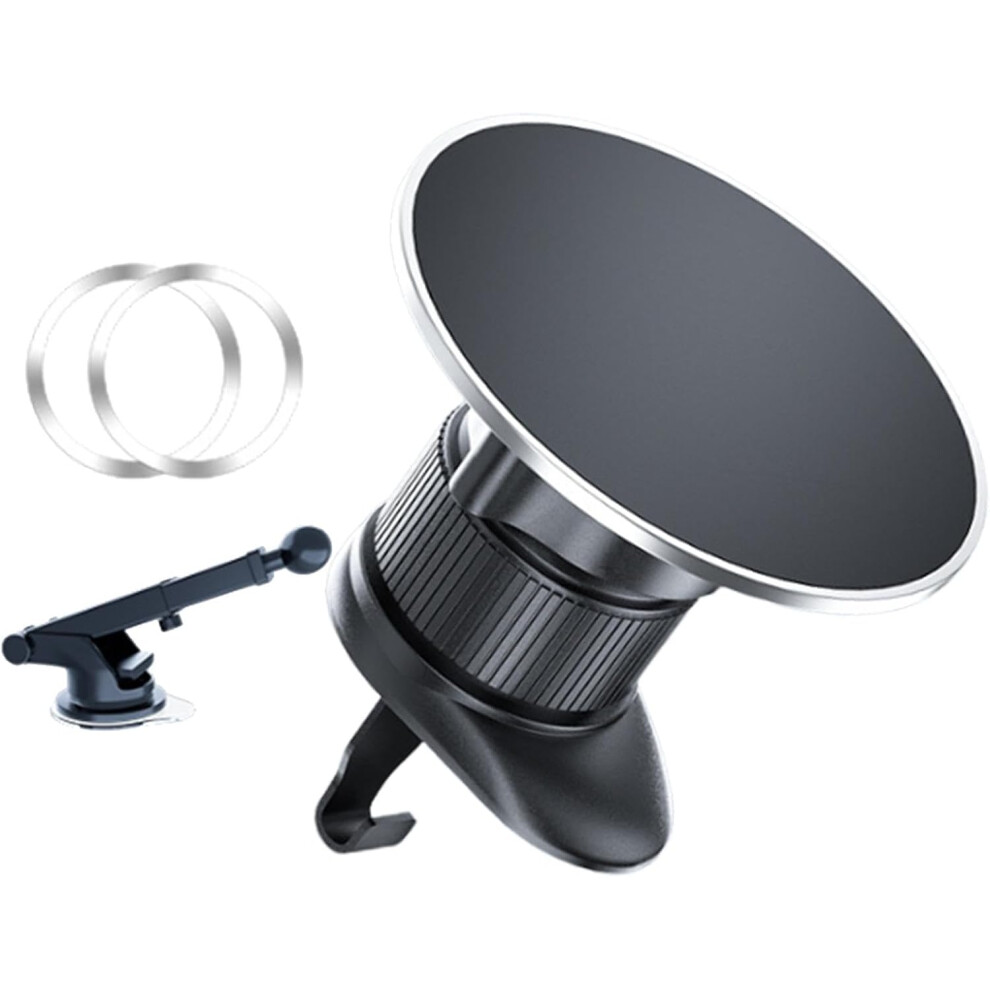 (Silver) Car Vent Cell Phone Holder | Adjustable Portable Car Bracket - Navigation Mount in Vehicle, 360 Degree Rotating Magnetic Phone Mount, Adjusta