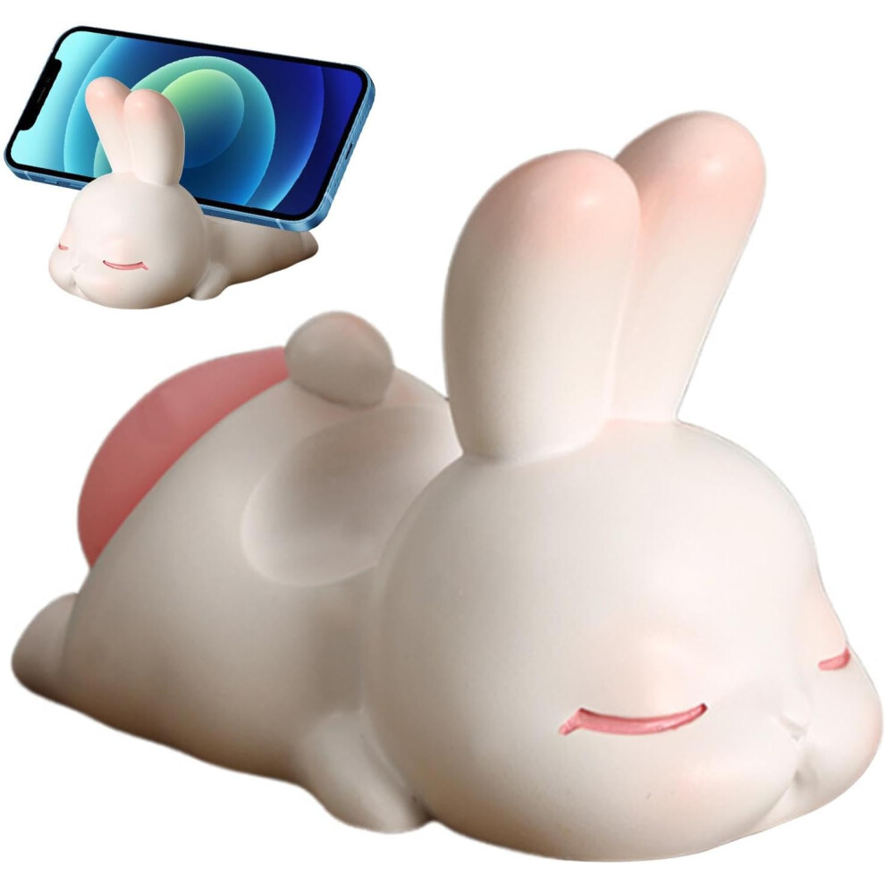 (rabbit) Cell Phone Desk Holder - Animal Statue Phone Desk Holder,Phone Desk Stand Cute Animal, Resin Desk Decor for Most Mobile Phones, Desk Accessor
