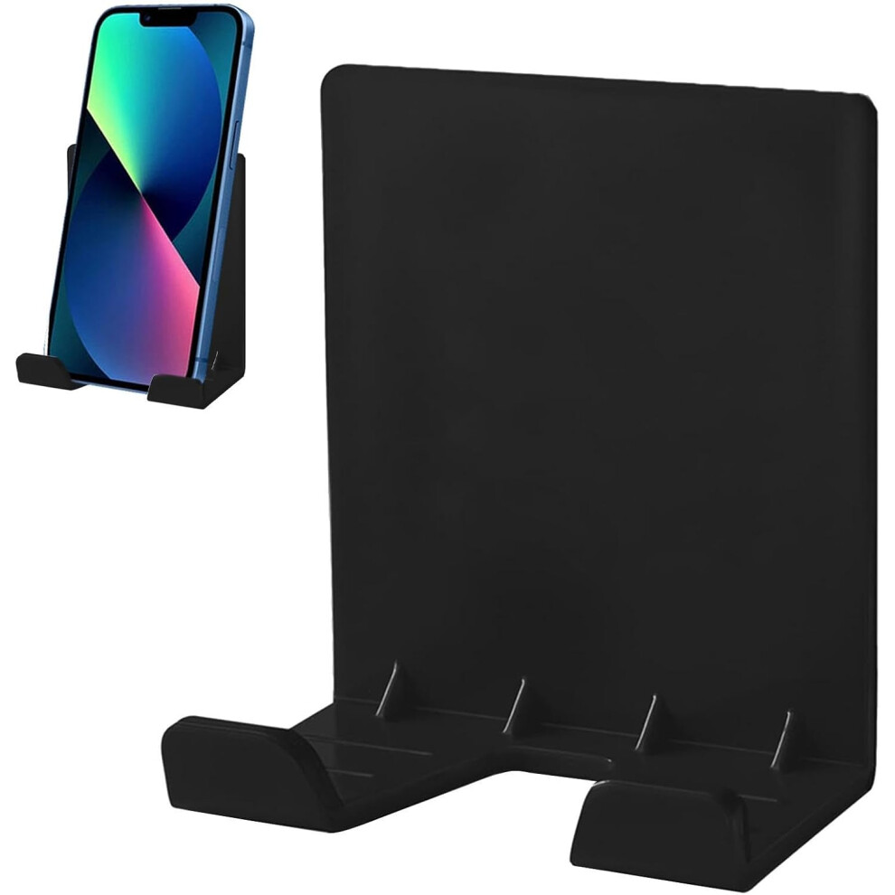 (Black) Cell Phone Stand - Space Saving Cellphone Holder - Mobile Phone Stand, Tablet Holder, Phone Cradle For Living Room, Kitchen, Bedroom Black