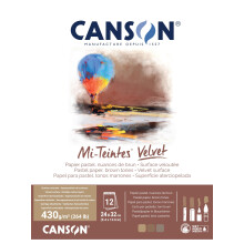 Blocco di carta da disegno Canson Mi-Teintes Velvet, toni marroni, colori assortiti, rilegatura a colla (260 libbre/430 g), 12 fogli, 9,4 x 12,6