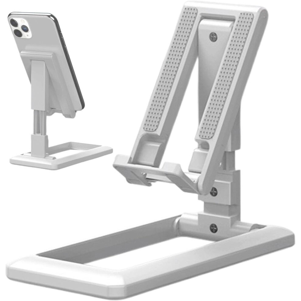 (White) Folding Phone Stand - Desktop Cell Phone Mount - Lazy Smartphone Bracket With Adjustable Height For Desk, Travel Tablet Holder Mount White
