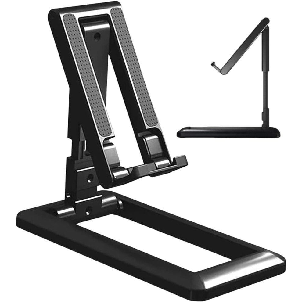 (Black) Folding Phone Stand - Desktop Cell Phone Mount - Lazy Smartphone Bracket With Adjustable Height For Desk, Travel Tablet Holder Mount Black