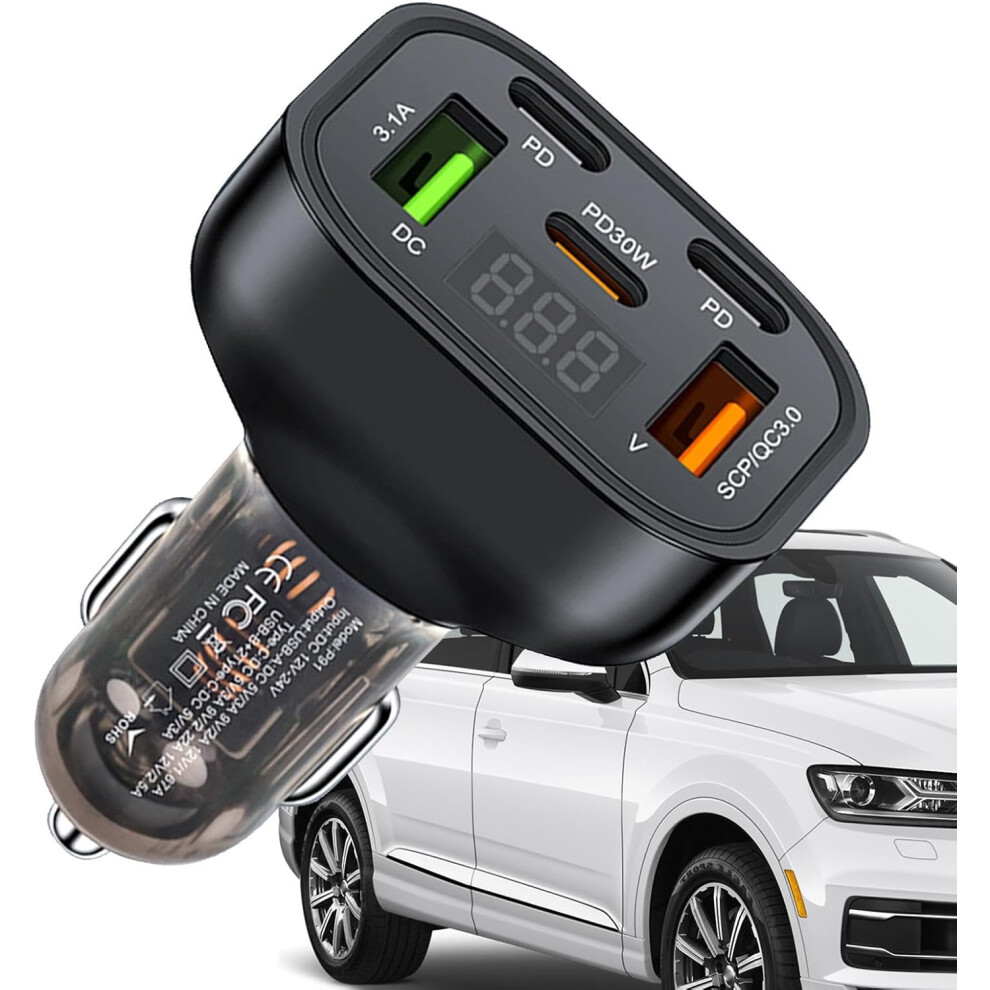 USB Car Charger Adapter - Fast 150W Car Adapter USB-A USB-C 5-in-1 Car Adapte,Car Output with Digital Display Multiple Voltage Delivery 5-Ports Power