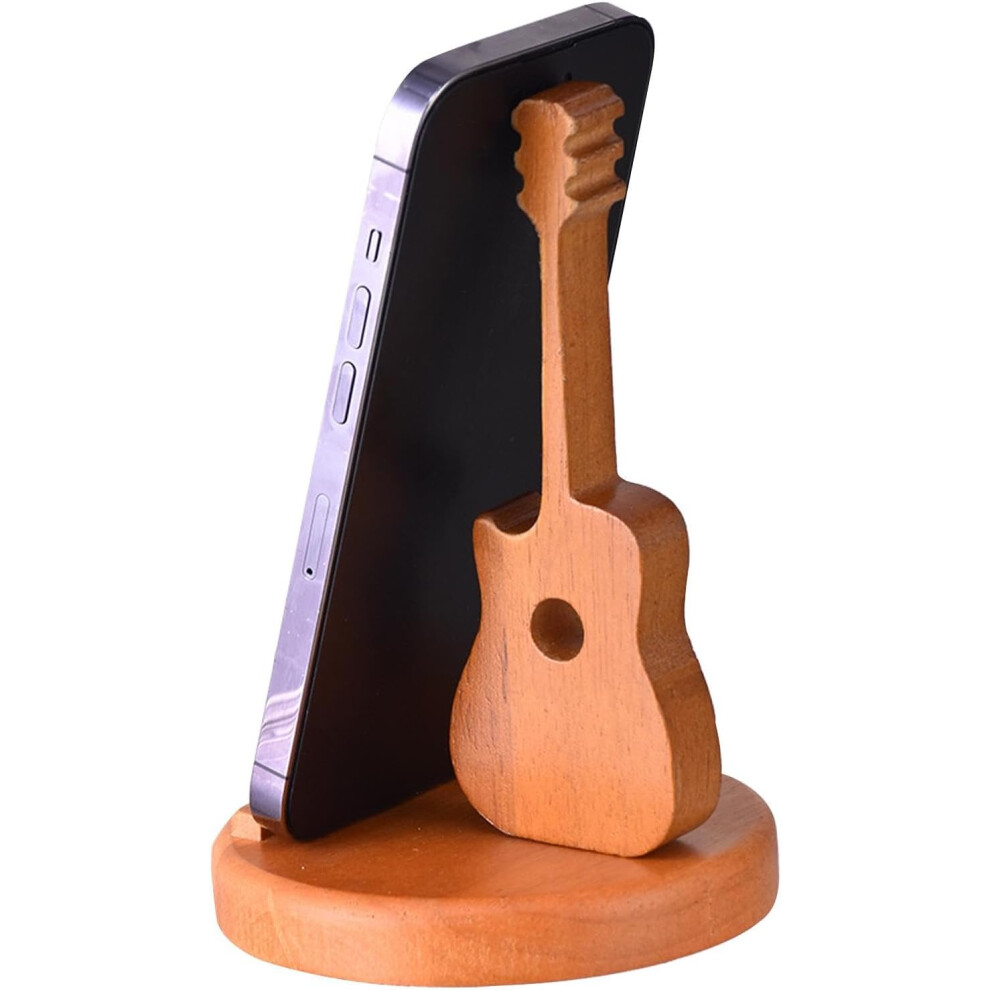 Guitar-Shaped Cell Phone Stand, Wooden Phone Holder Decor, Creative Instrument Phone Support, Phone Holder Cradle Dock, Beautiful Phone Mount