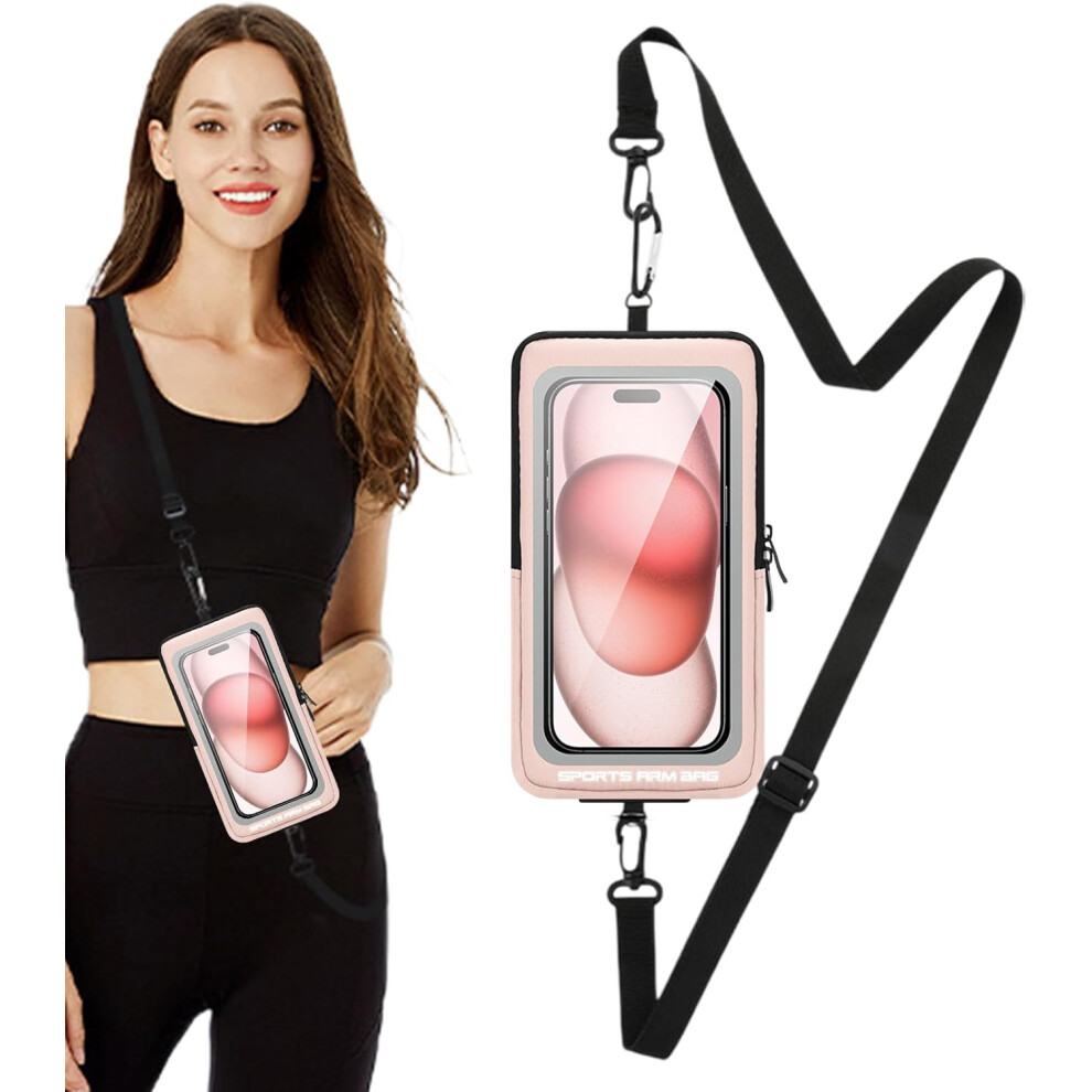 (Pink) Phone Carrier For Running,Running Armband Cell Phone Holder - Waterproof Wrist Bag, Storage Pouch Carrier For Most Smartphones, Exercise Hiking Pink