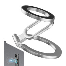 (Silver) Double Magnetic Ring Phone Holder | Double-Sided Magnet Ring Folding Phone Mount | Foldable Alloy Smartphone Stand, Gym Accessories For All