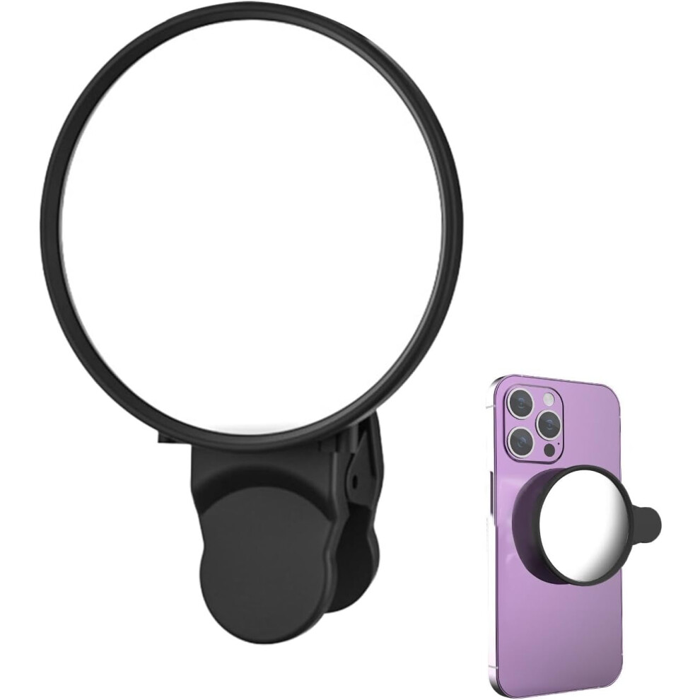 (No lights) Camera Monitor | Clip Phone Selfie Mirror | Reflective Selfie Mirror Clip Monitor Screen, High Definition Rear View Mirror with Light for Live