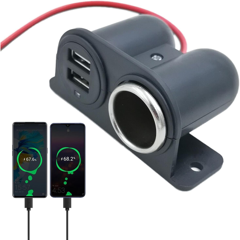2-Socket Car Adapter - 12v/24v Car Socket Splitter Charger Power Adapter,Double USB 3.1a/3100ma Car Charger for Smart Phone Gps Dash Cam