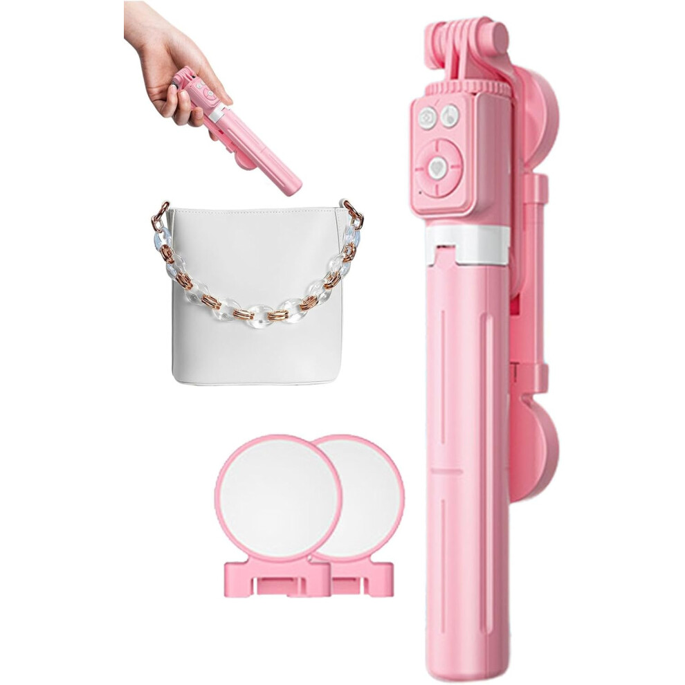(Pink) Phone Tripod With Remote, Phone Tripod With Wireless Remote Shutter, Long Extendable Phone Tripod With Remote And Remote And Light For Group Selfies