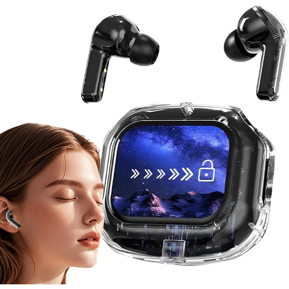 (Black) Wireless Noise Cancelling Earbuds - Portable Earphones with Touchscreen | Wireless Earbuds with Smart Touch Screen, Noise Cancelling, Long Battery