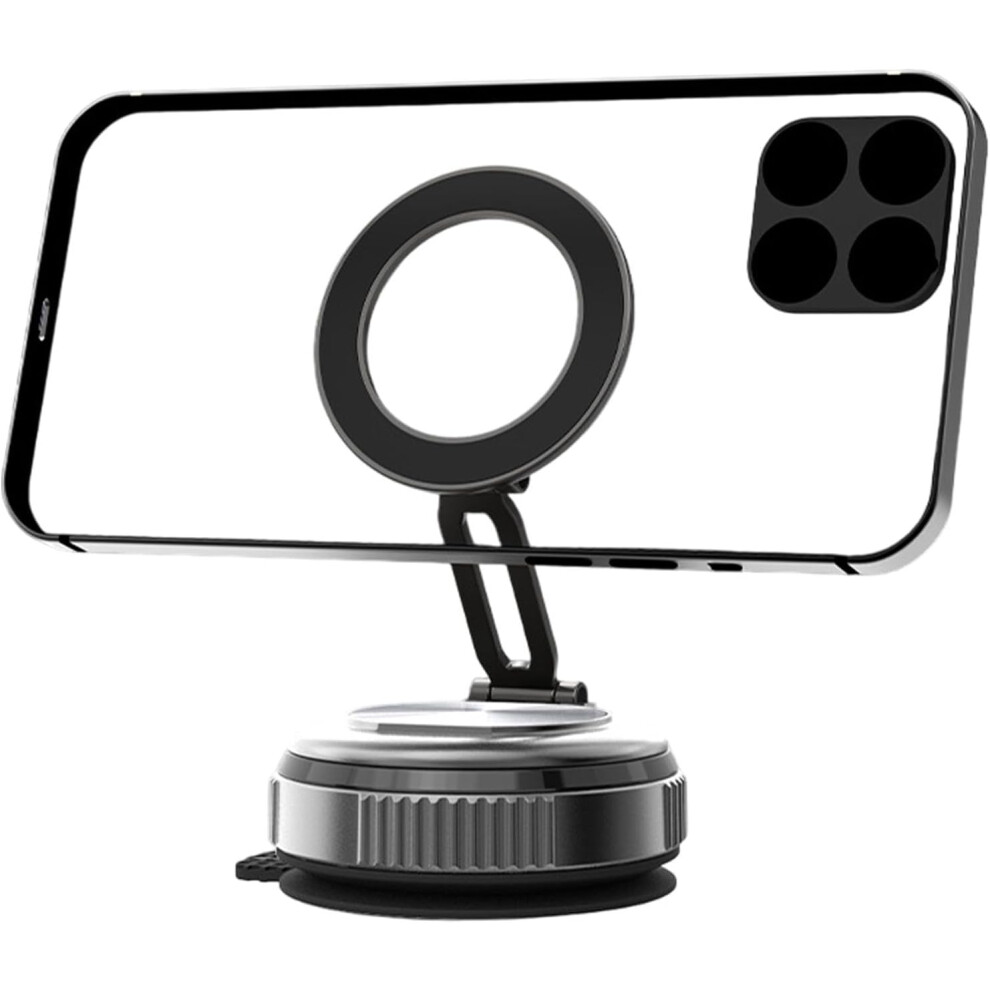 (Black) Suction Cup Phone Mount,Adjustable Magnetic Phone Holder With 360-Degree Rotation | Automobile Cradles For Vertical And Horizontal Screens Black