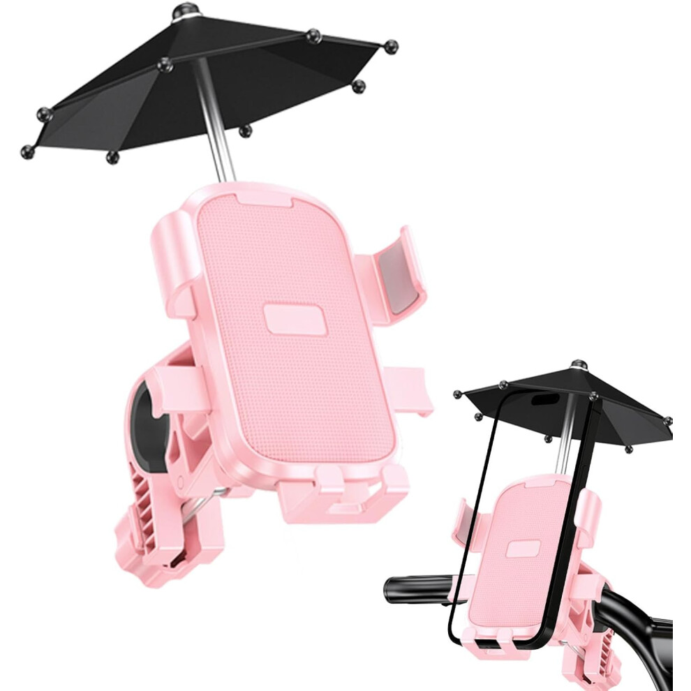 (Handlebar Model With Umbrella, ) Bicycle Phone Holder | Portable Bicycle Handlebar Phone Mount | Bike Cellphone Holder, Rotatable Handlebar Phone Pink