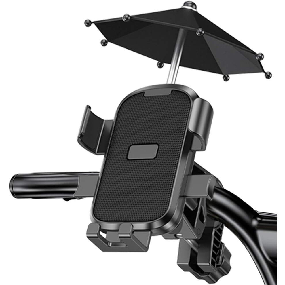 (Handlebar model with umbrella, black) Bicycle Phone Holder | Portable Bicycle Handlebar Phone Mount | Bike Cellphone Holder, Rotatable Handlebar Phone Clamp for Electric Vehicle Handlebars